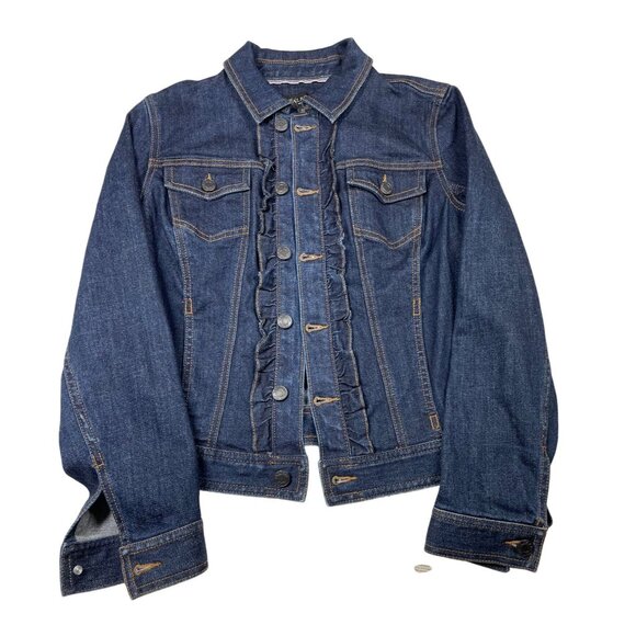 Talbots Women's Petite Ruffled Denim Jacket Dark Wash Small Petite SP - NWT Butt - Picture 3 of 10